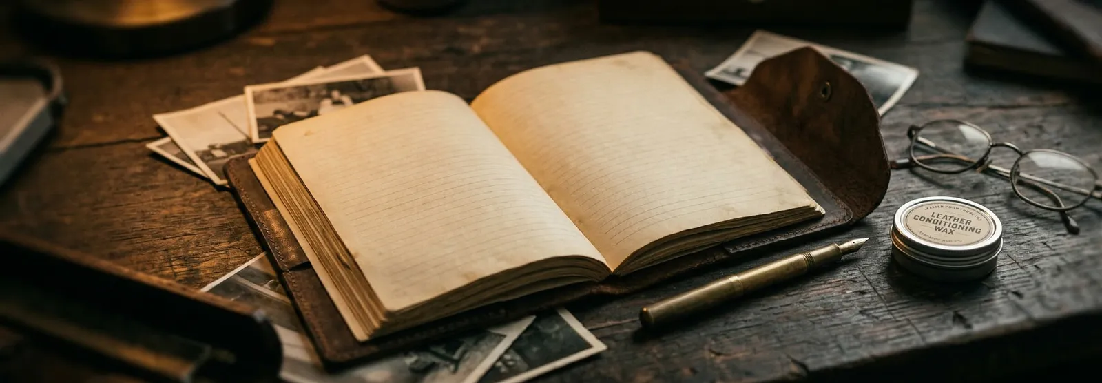 Leather crafting workshop with tools and materials